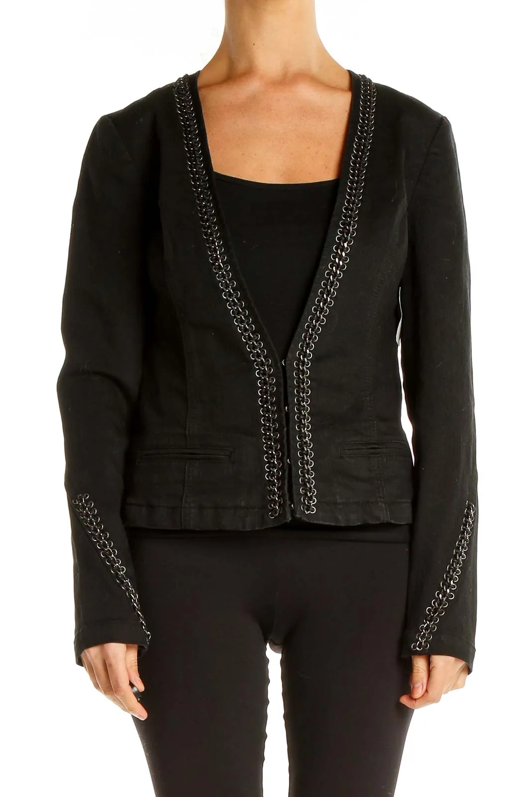 Black Jacket with Hook and Eye Closure Detail