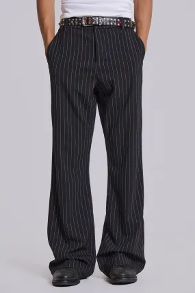 Black Pinstripe Stacked Bootcut Suit Pants