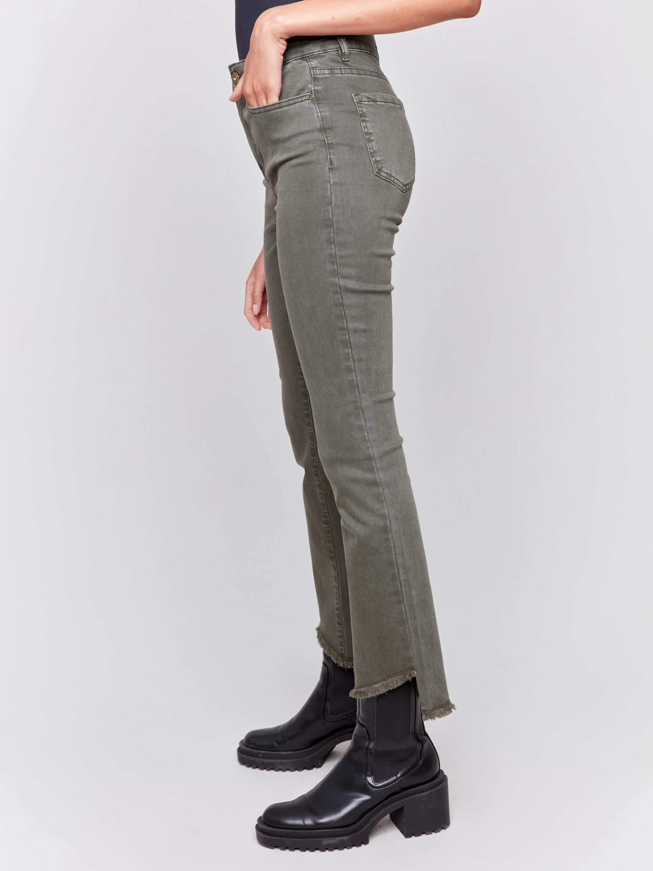 Bootcut Twill Pants with Asymmetrical Hem - Spruce