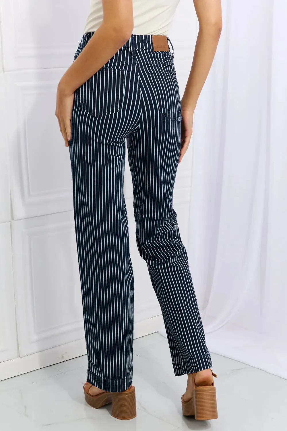 Cassidy Full Size High Waisted Tummy Control Striped Straight Jeans