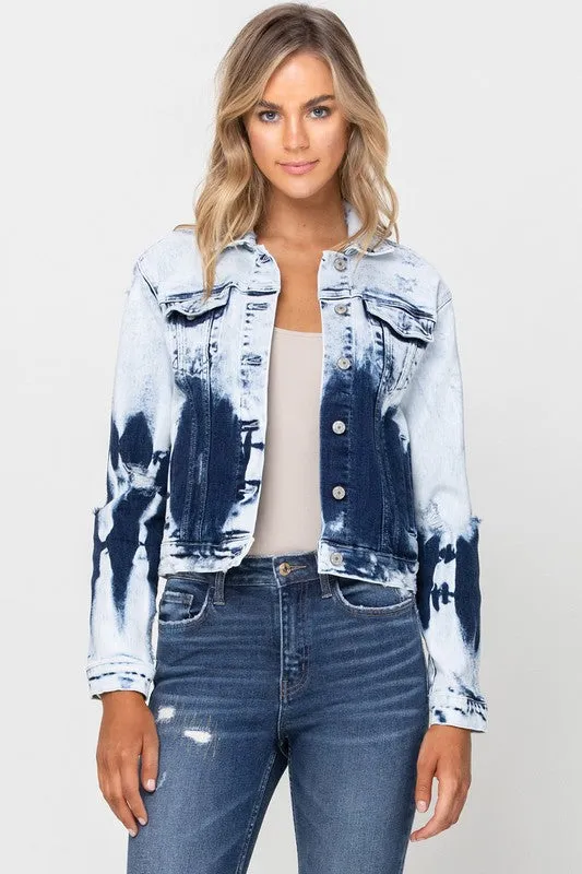 Classic Tie Dye Crop Denim Jacket - Vervet - Final Sale