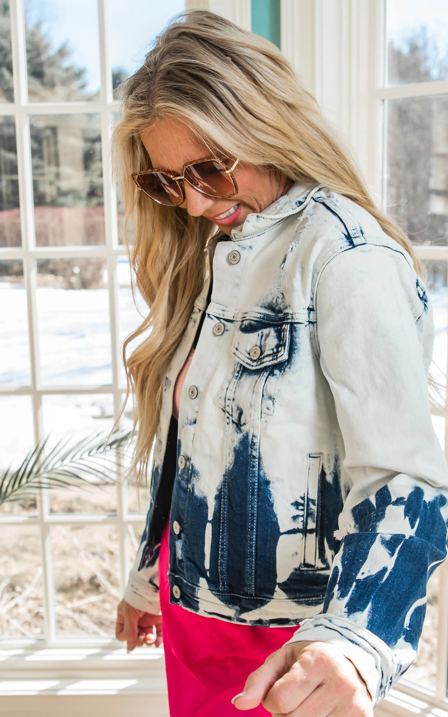 Classic Tie Dye Crop Denim Jacket - Vervet - Final Sale