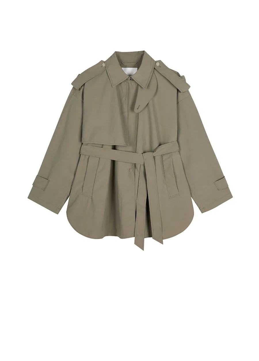 Coat / JNBY Oversized Belted Short Trench Coat