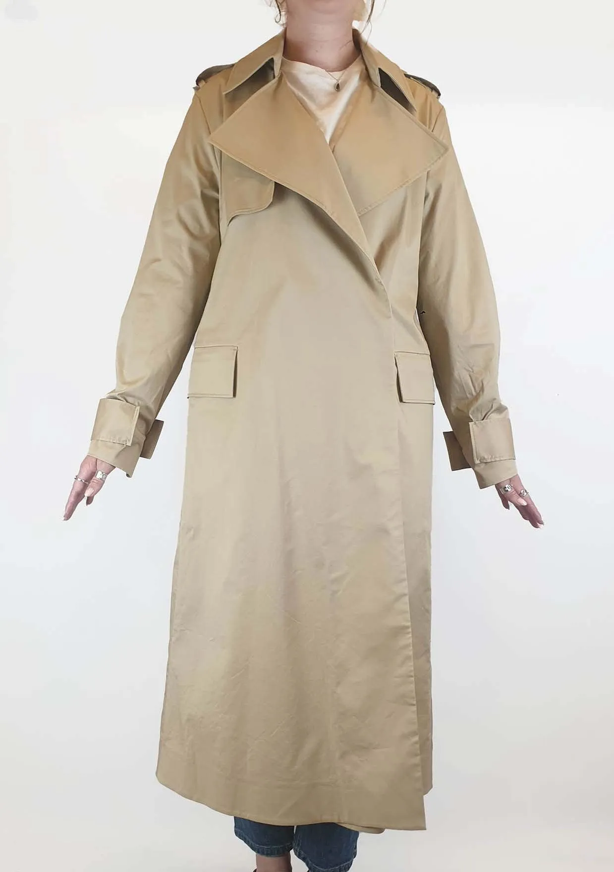 Cos beige classic long cotton trench coat size 40, fits size 12-14