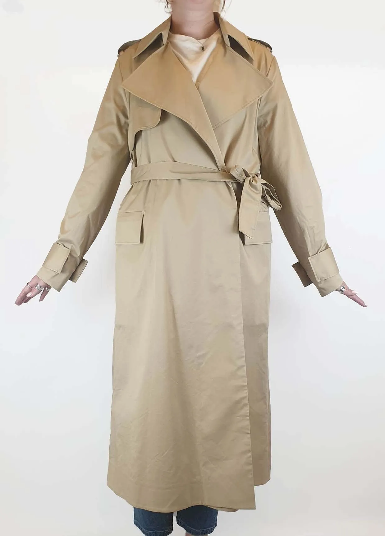 Cos beige classic long cotton trench coat size 40, fits size 12-14