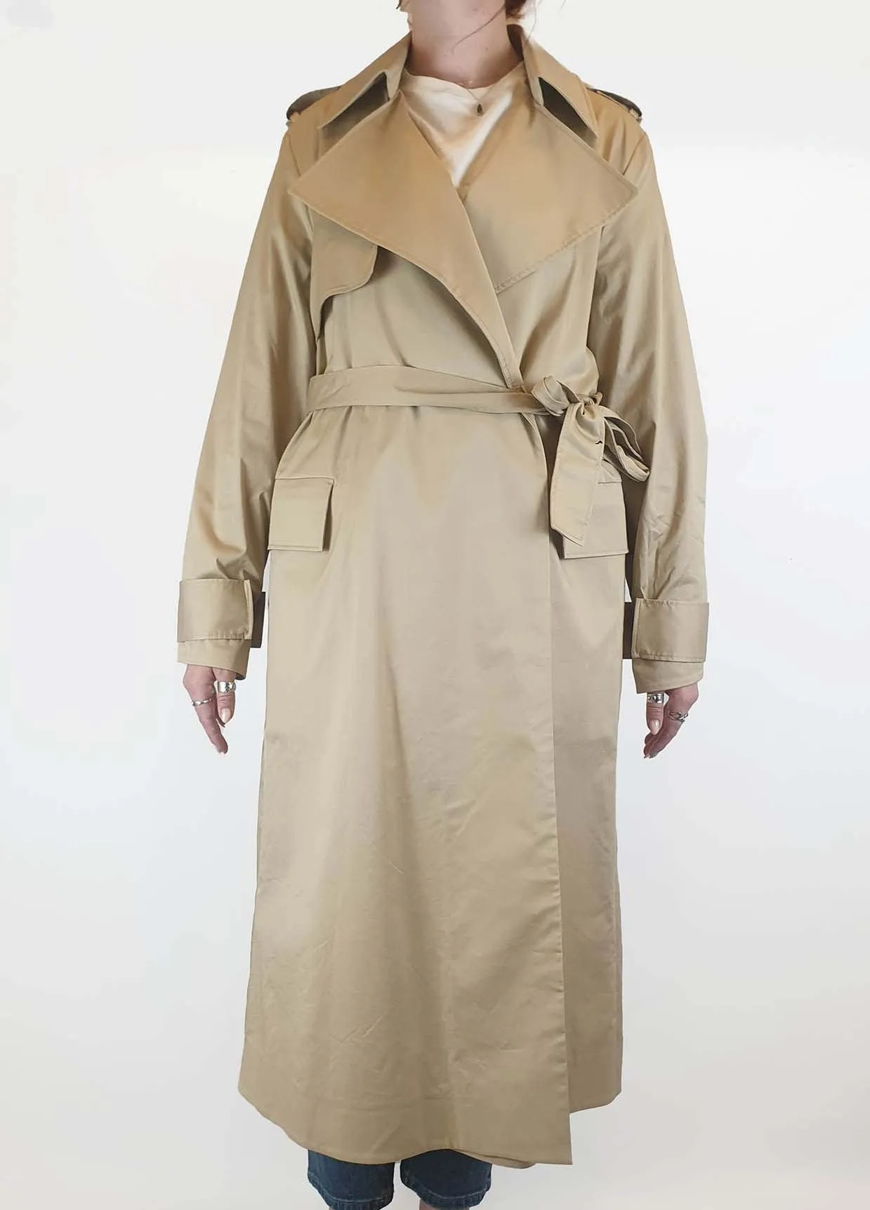 Cos beige classic long cotton trench coat size 40, fits size 12-14