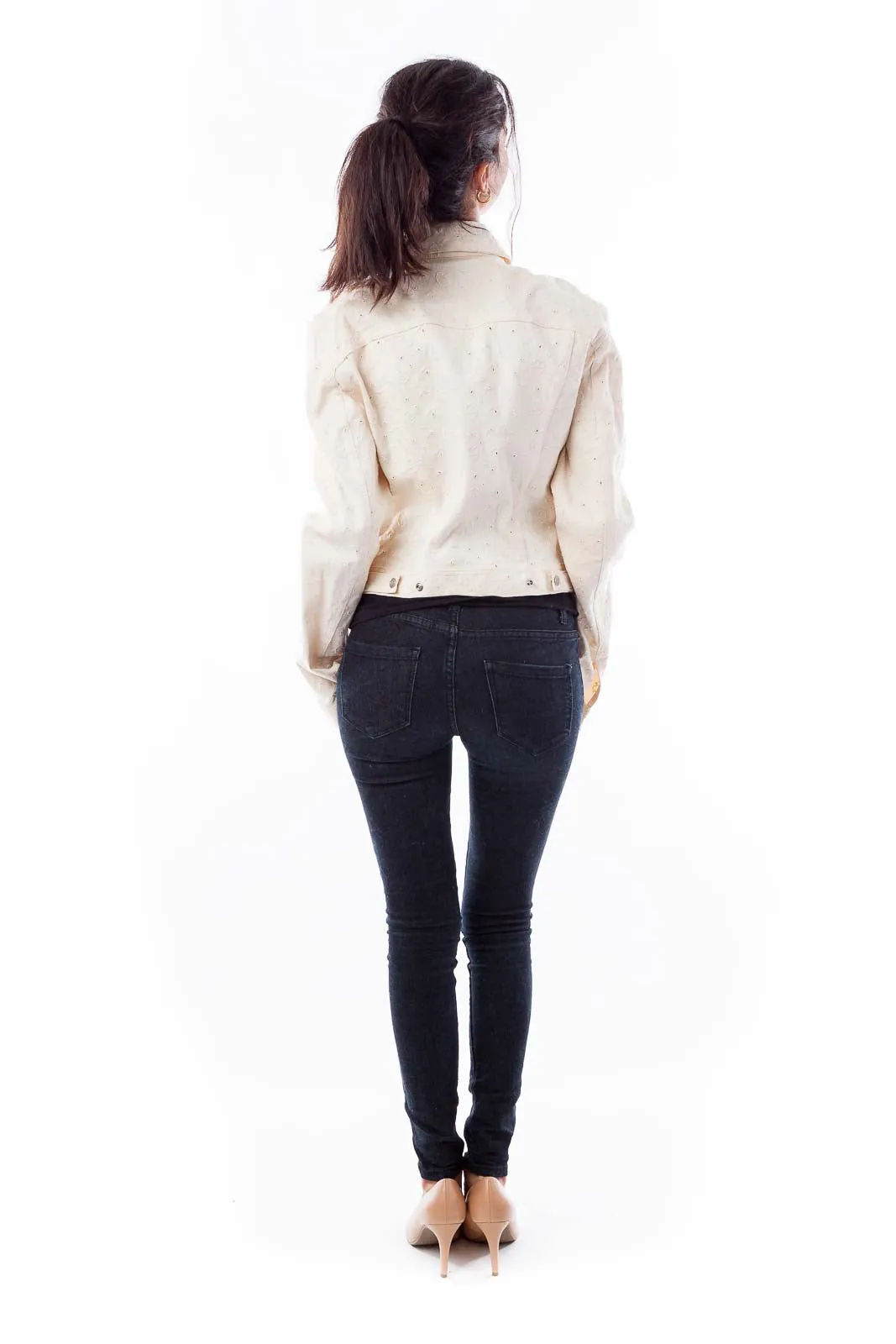 Cream Denim Embroidered Jacket