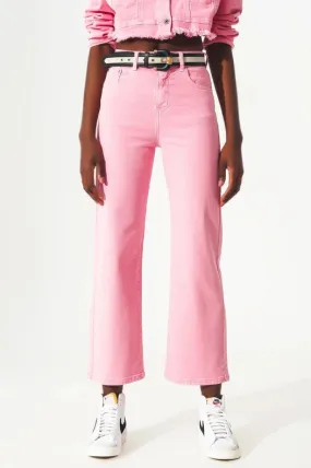 Cropped Wide Leg Jeans In Pink