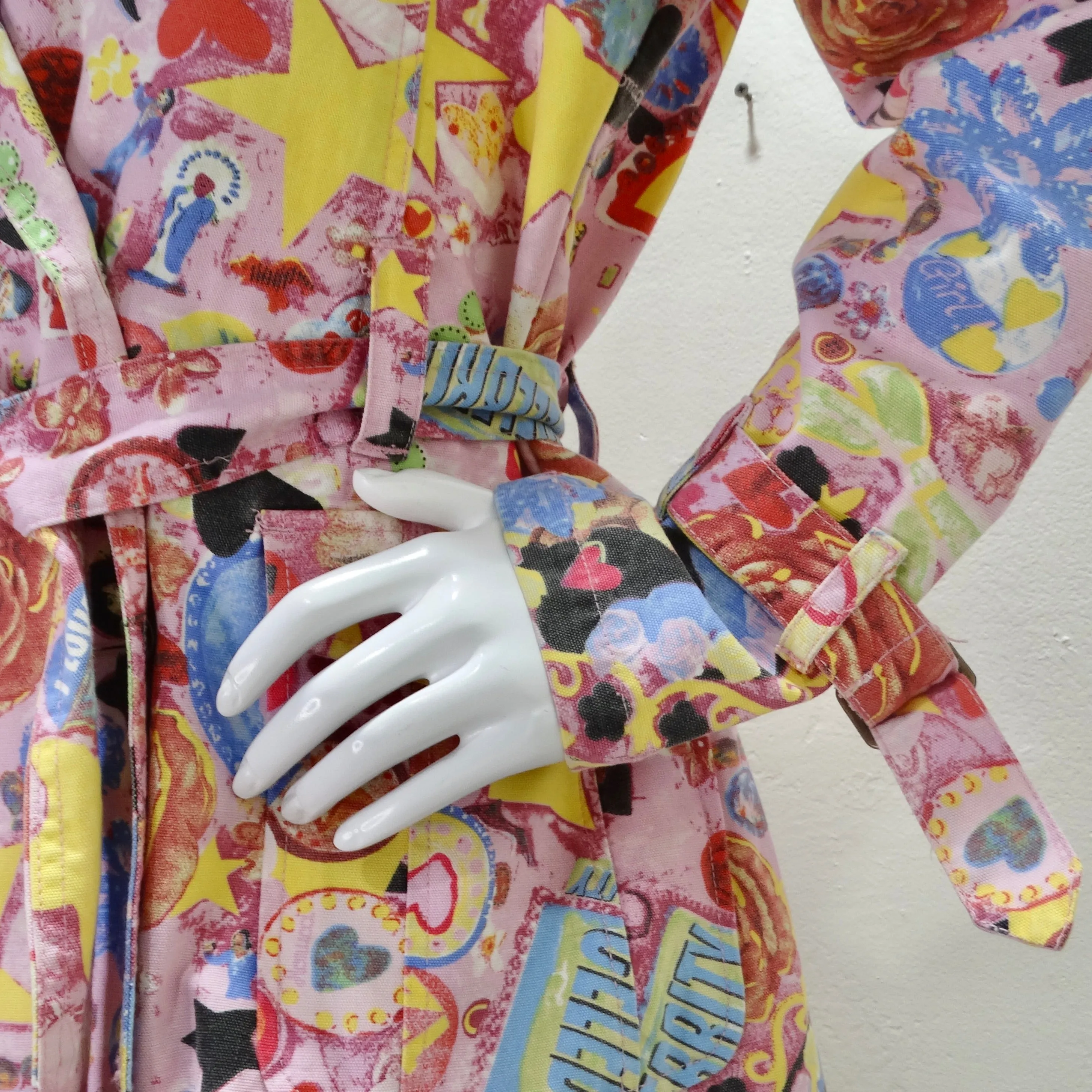 Fiorucci Y2K Multicolor Graphic Printed Trench Coat