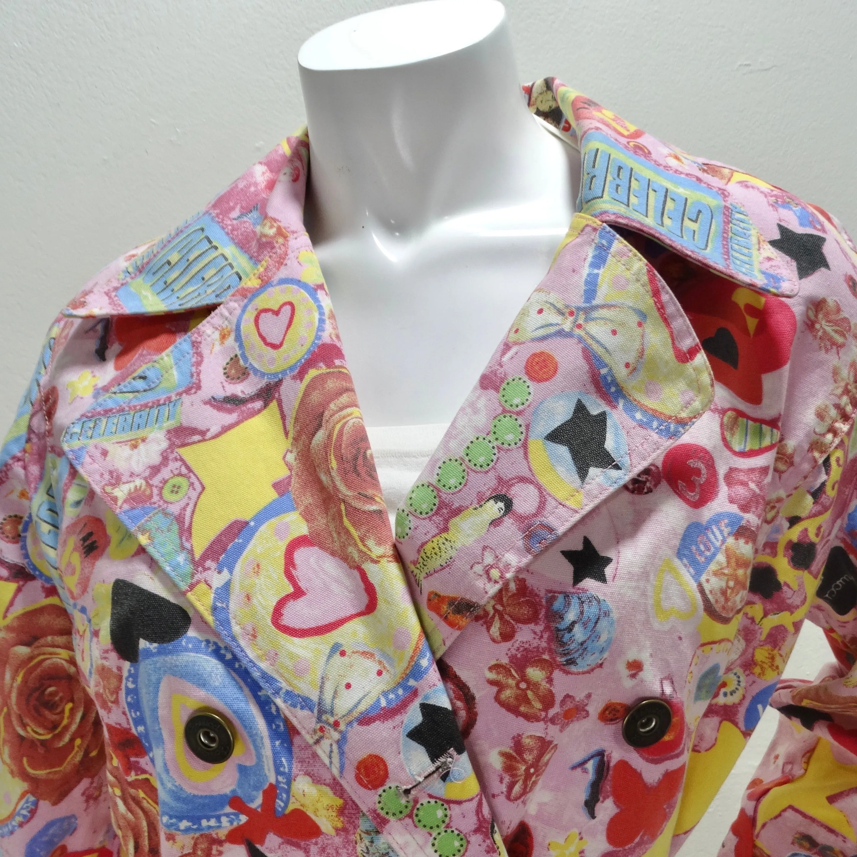 Fiorucci Y2K Multicolor Graphic Printed Trench Coat