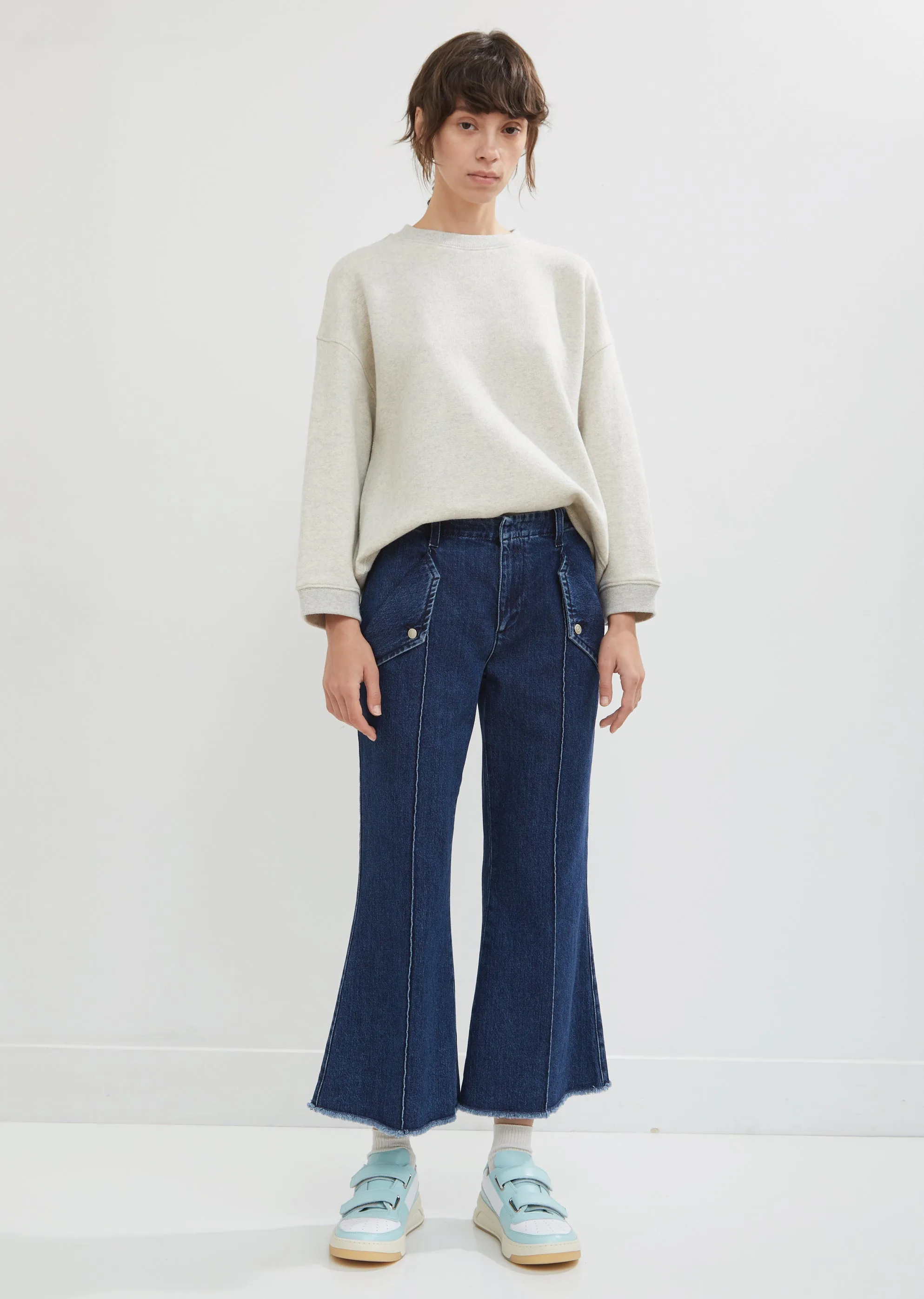 Flared Leg Denim Trousers