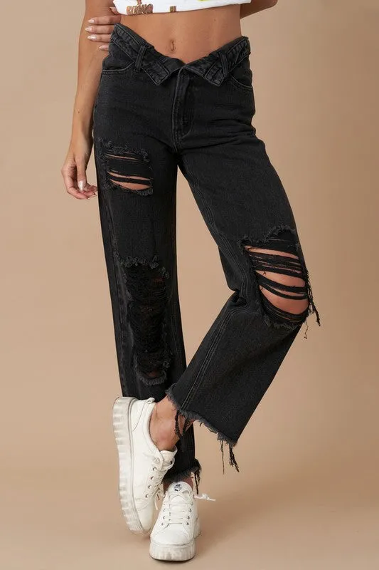 Flipped Waist Straight Leg Jeans