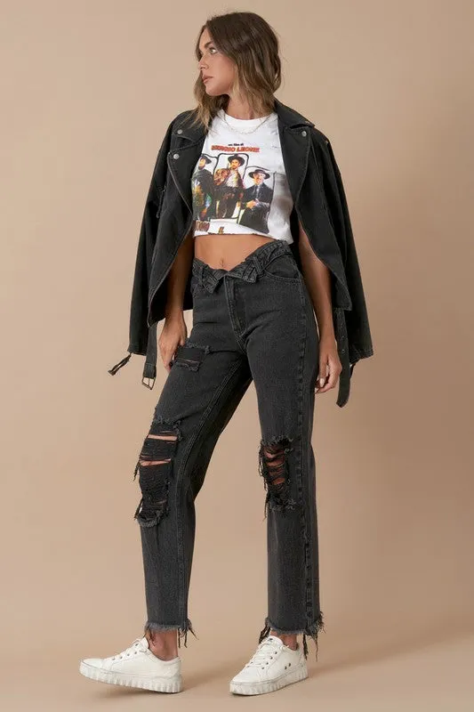 Flipped Waist Straight Leg Jeans