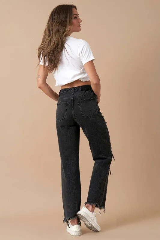 Flipped Waist Straight Leg Jeans