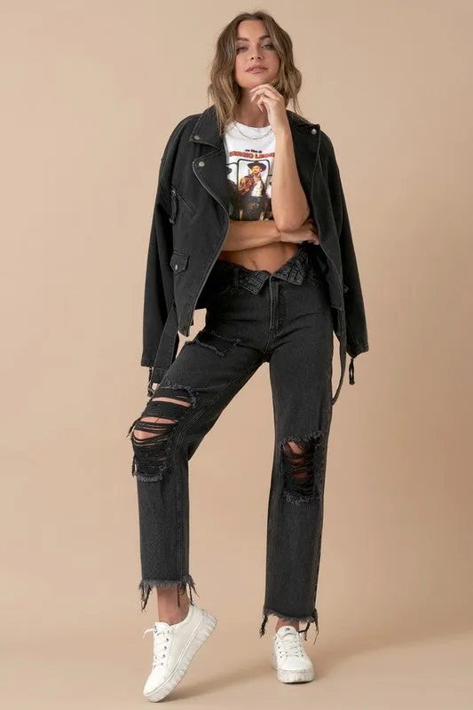 Flipped Waist Straight Leg Jeans