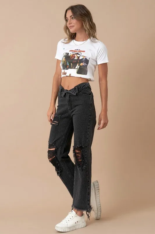 Flipped Waist Straight Leg Jeans