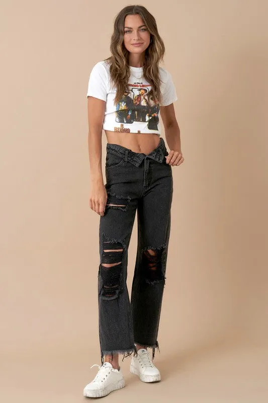 Flipped Waist Straight Leg Jeans