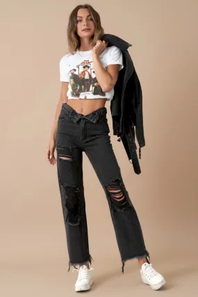 Flipped Waist Straight Leg Jeans