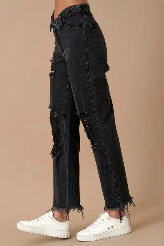 Flipped Waist Straight Leg Jeans