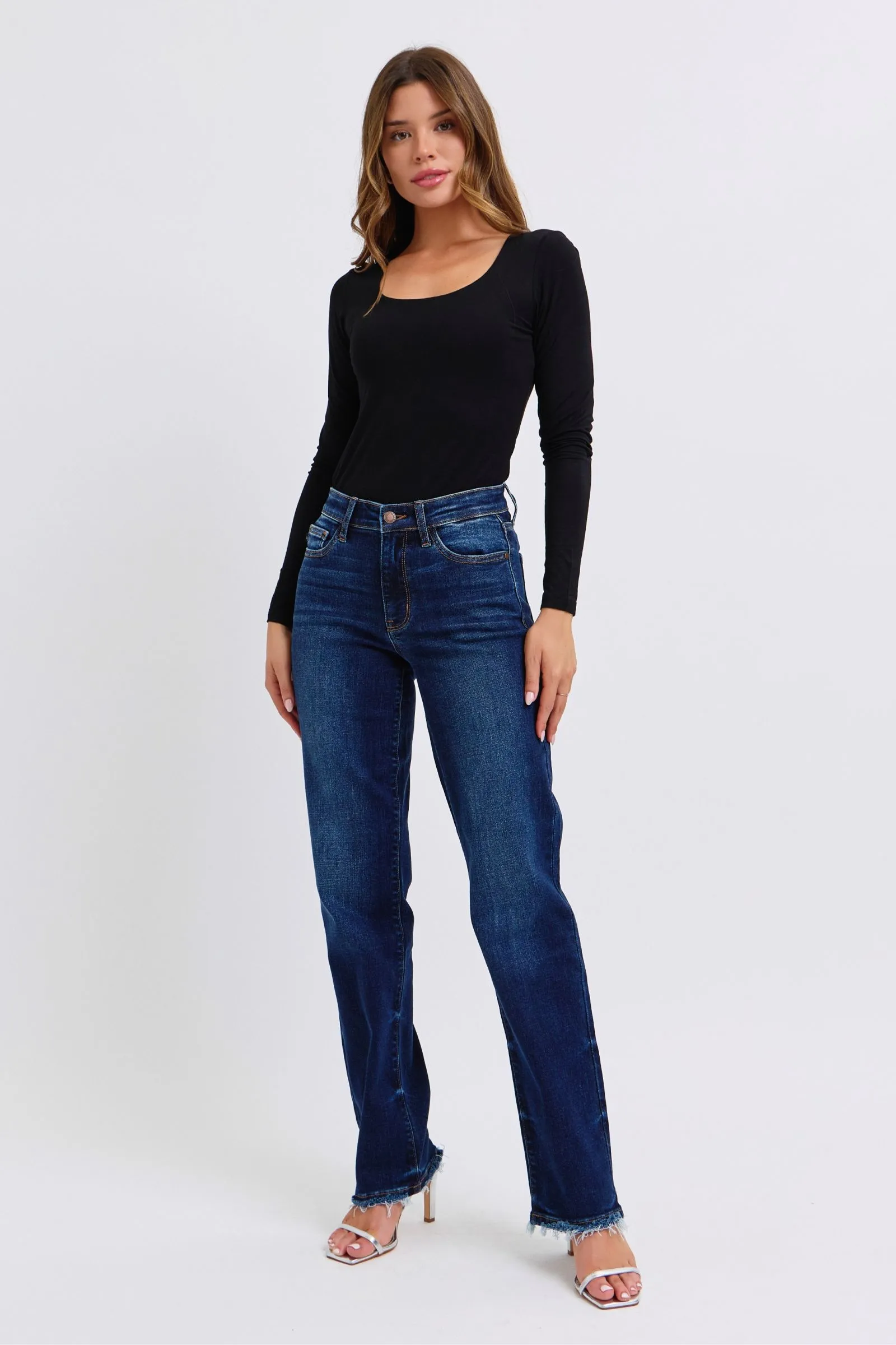 Full Size Raw Hem Straight Leg Jeans