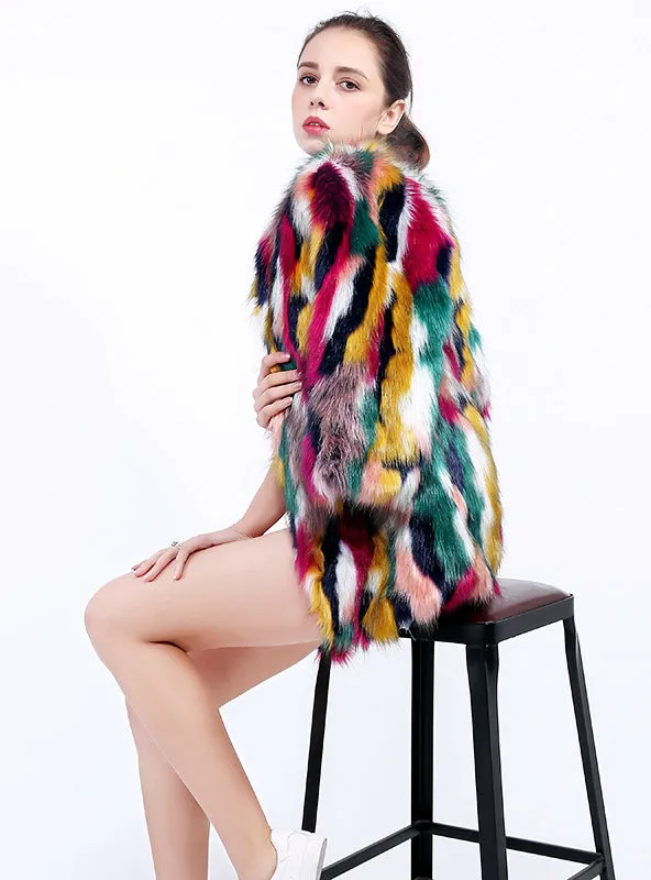 Fur Coats Colorful Faux Fur Coat Multicolor Long Sleeve