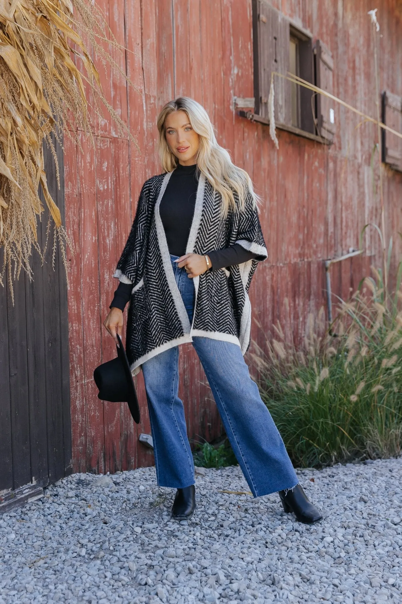 Fuzzy Black Herringbone Kimono - FINAL SALE