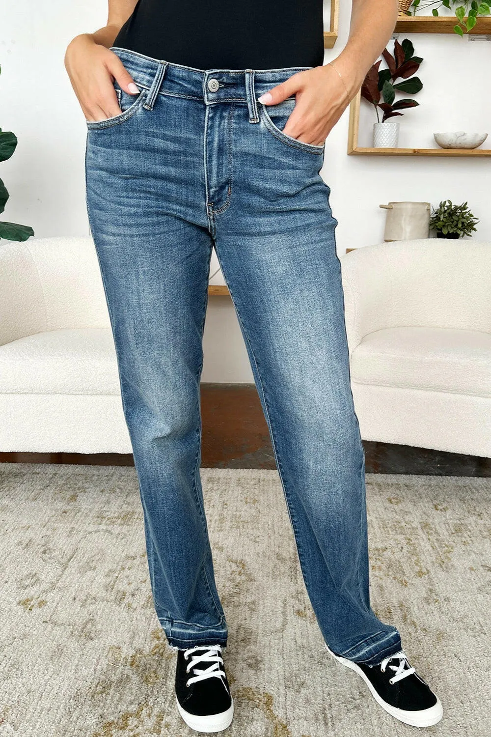 Judy Blue Full Size Mid Rise Release Hem Dad Jeans