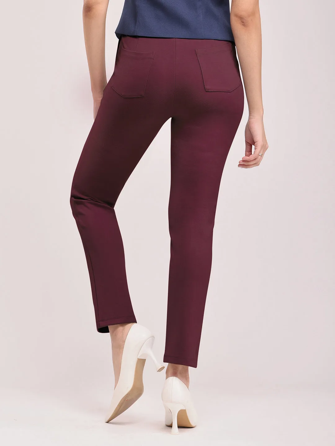 LivIn Straight Fit Cropped Pants - Maroon