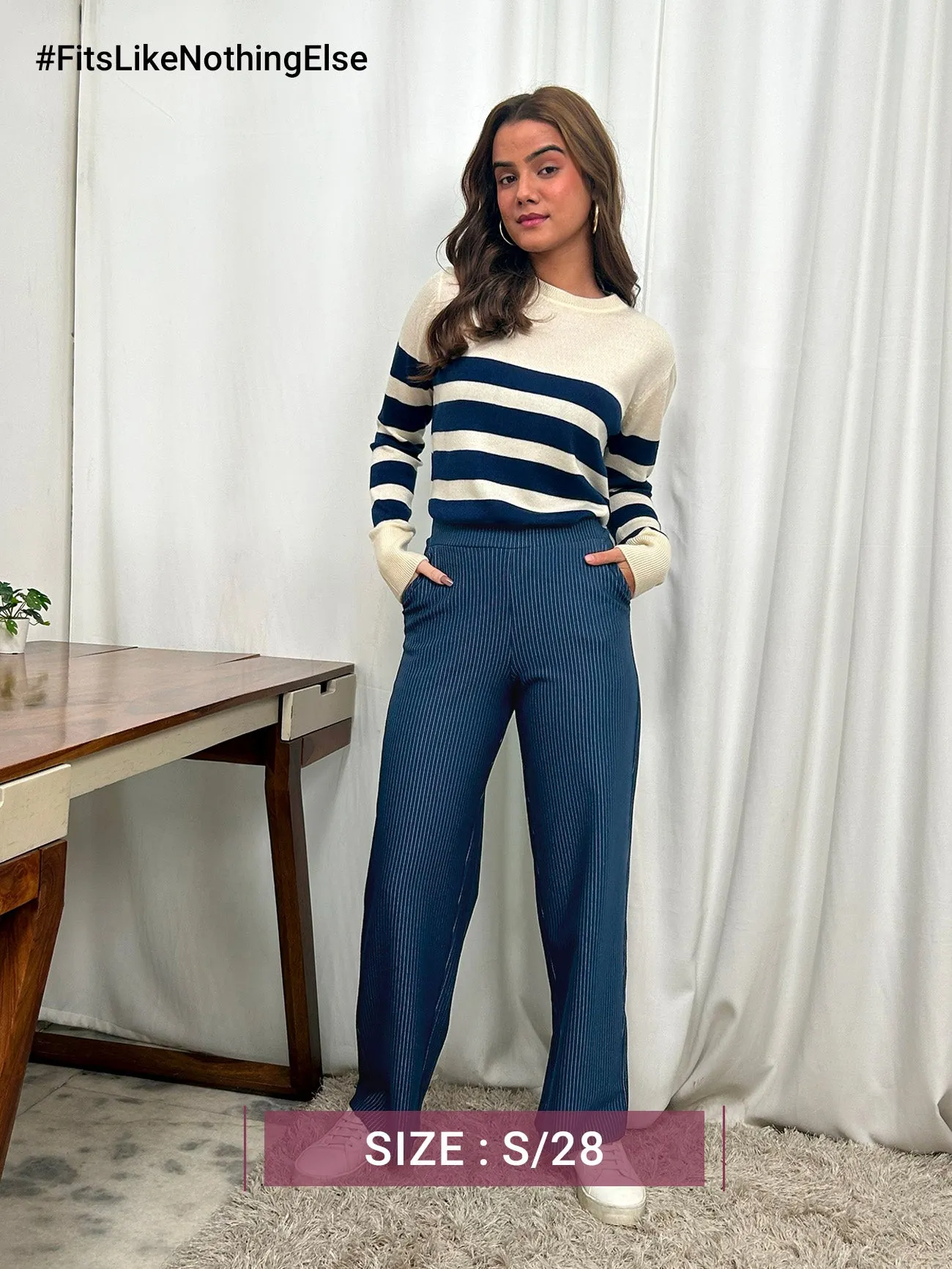 LivIn Striped Wide Leg Pants - Navy