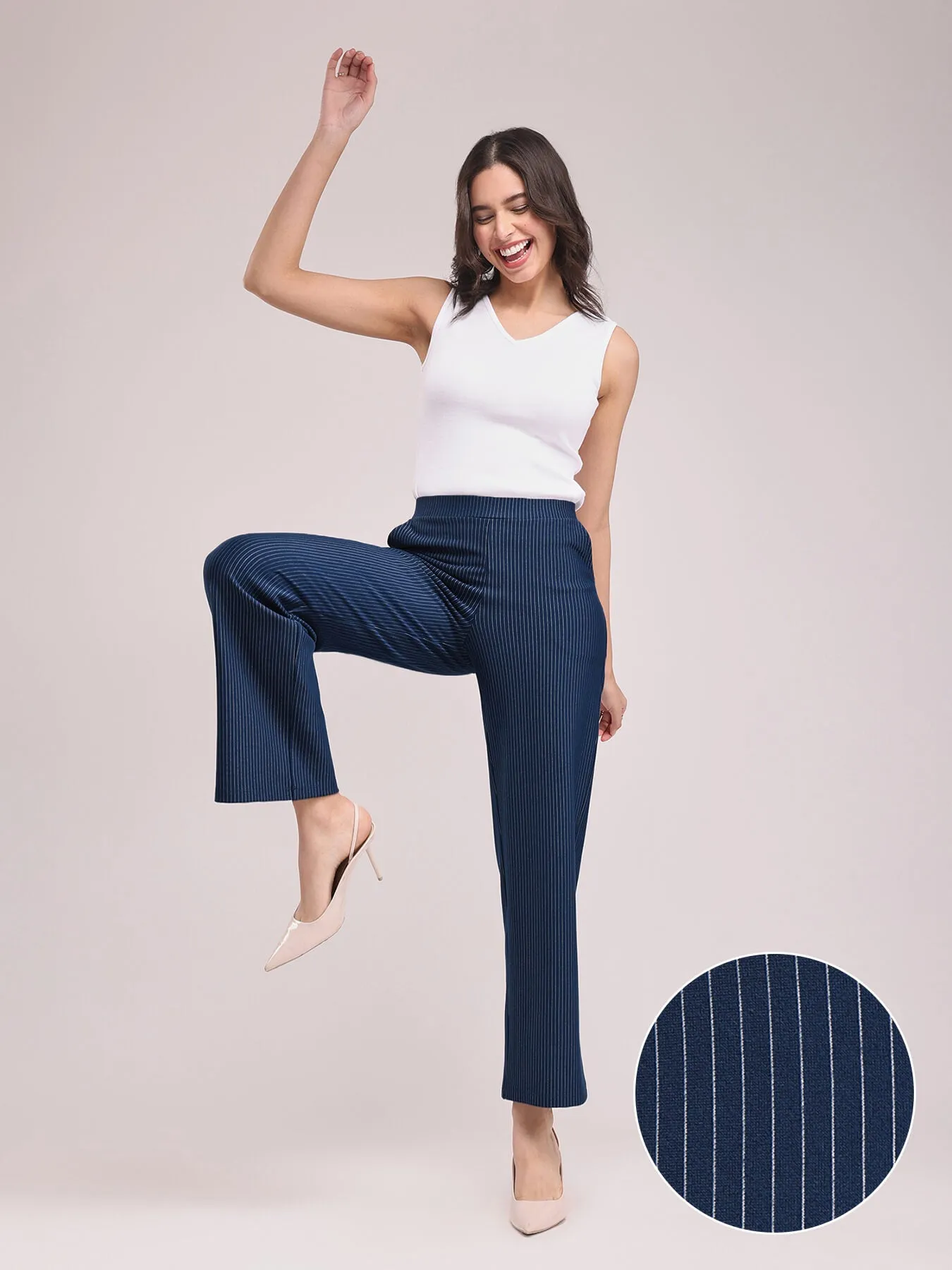 LivIn Striped Wide Leg Pants - Navy