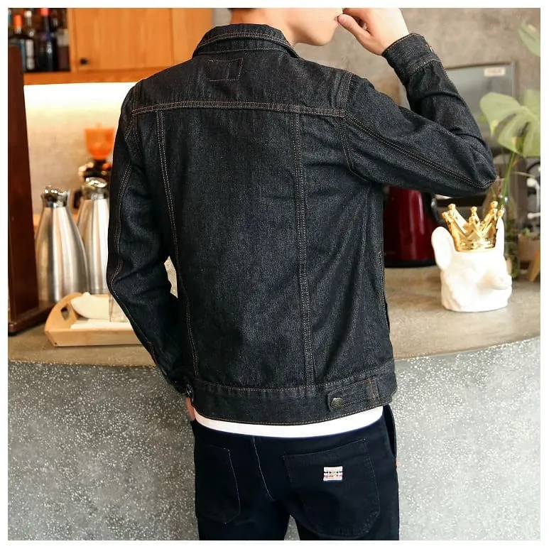 Men Lapel Collar Flap Pocket Buttoned Denim Jacket