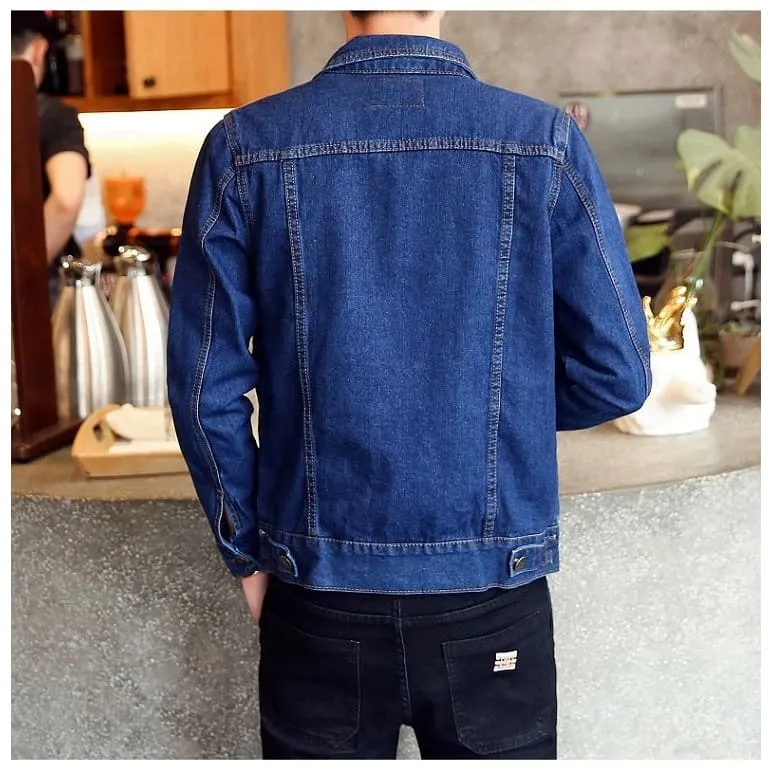 Men Lapel Collar Flap Pocket Buttoned Denim Jacket