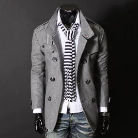 Mens Double Breasted Stand Collar Trench Coat