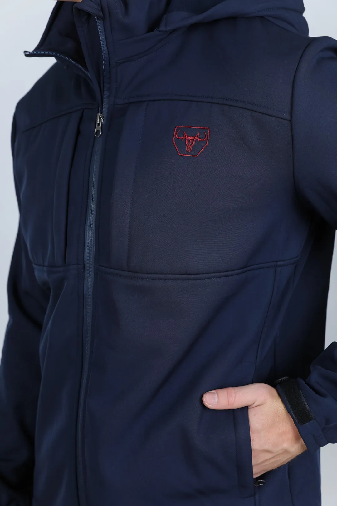 Mens Hooded Softshell Water-Resistant Jacket - Navy