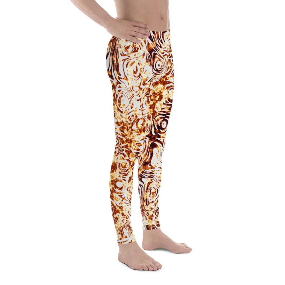 Men's Leggings, Fire, Hunk of Burning Love, Orange, Silver, White, Workout Pants for Men