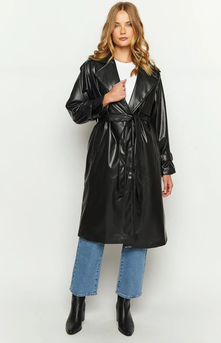 Midnight Mirage Black PU Trench