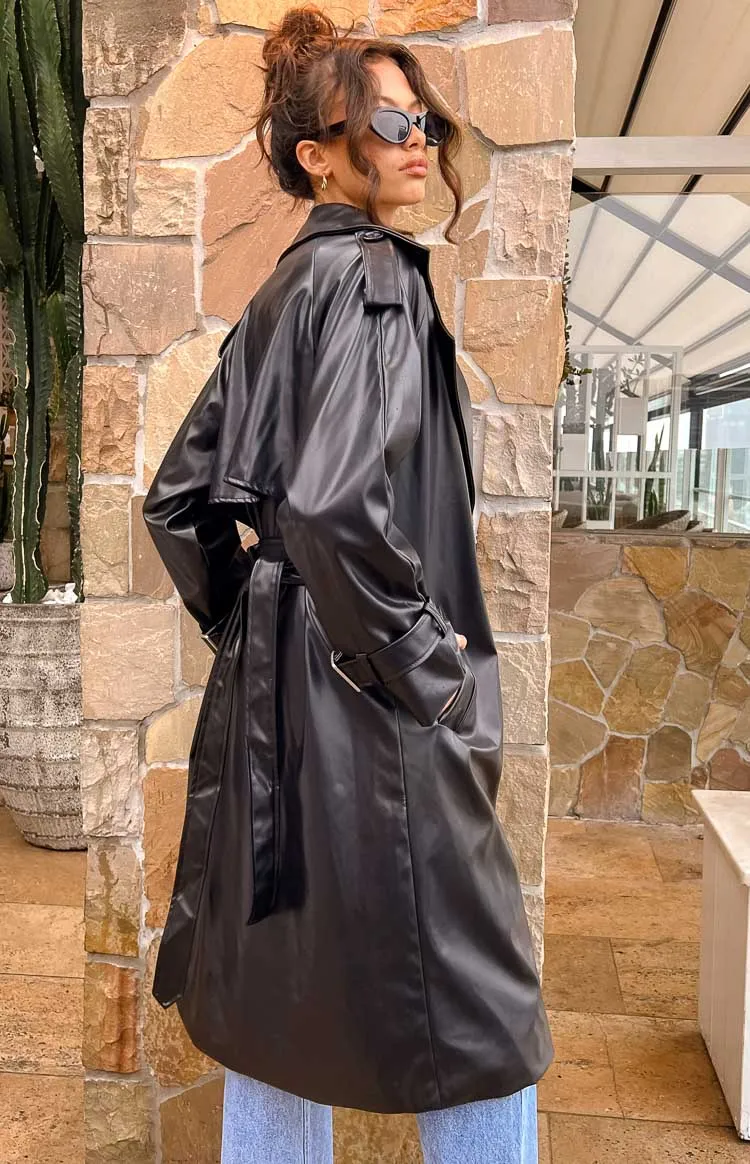 Midnight Mirage Black PU Trench