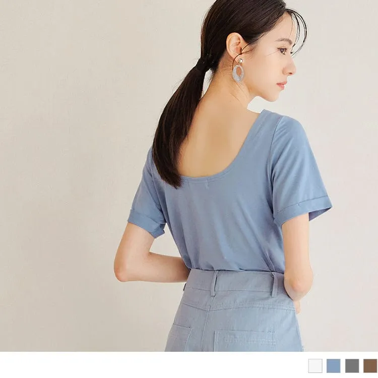 MULTI COLOR U-NECK SHORT SLEEVE PLAIN TOPS