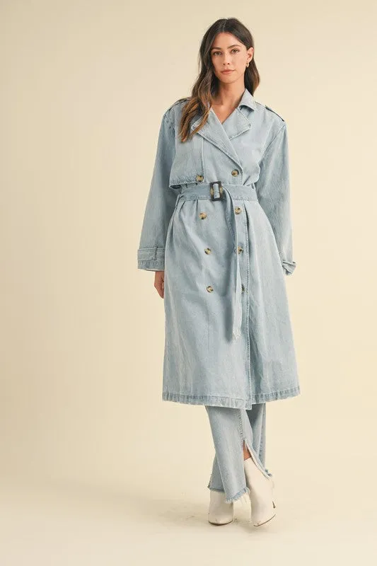 No Sleep In The CIty Blue Denim Trench Coat