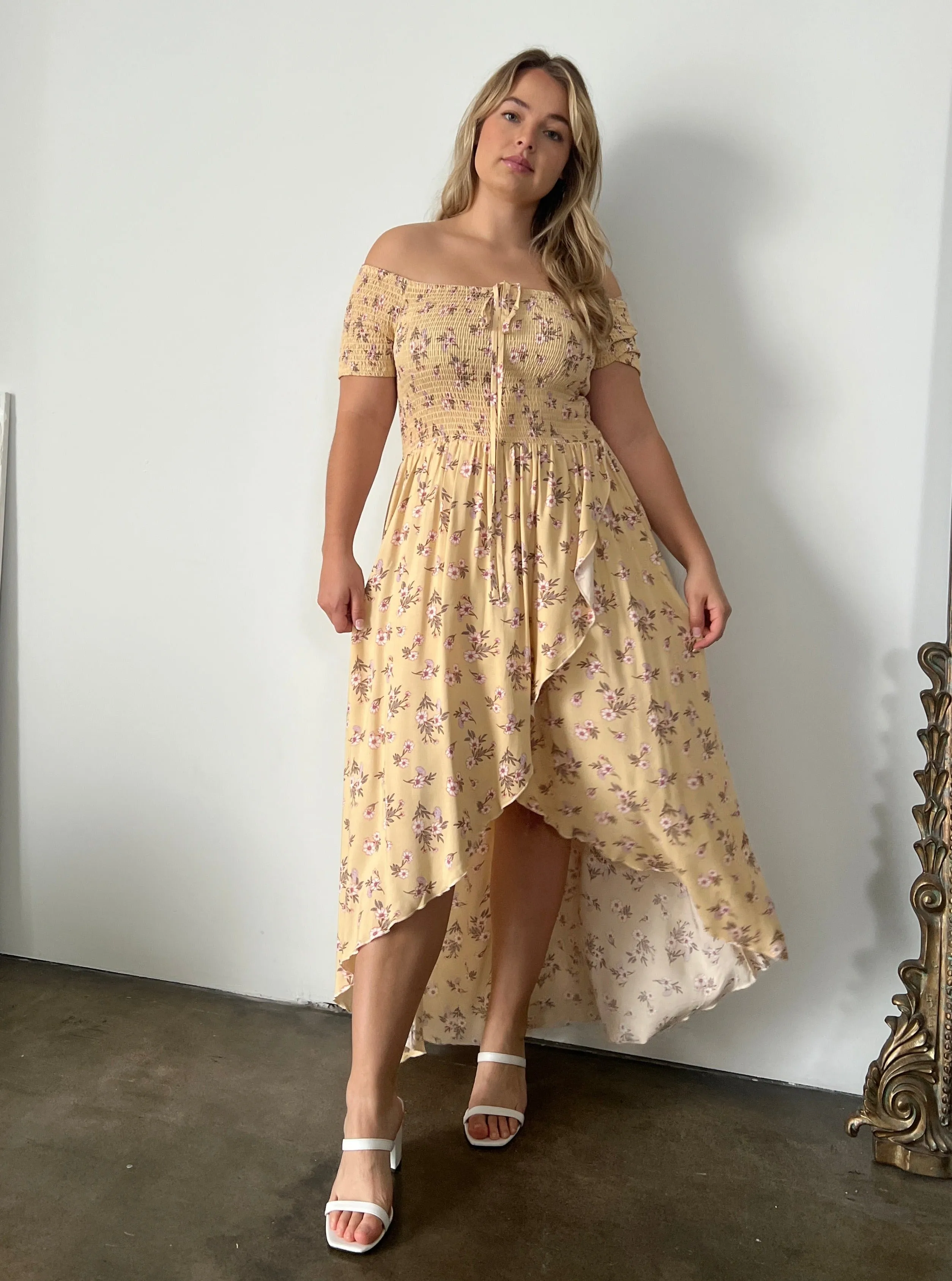 Plus Size High Low Smocked Floral Dress