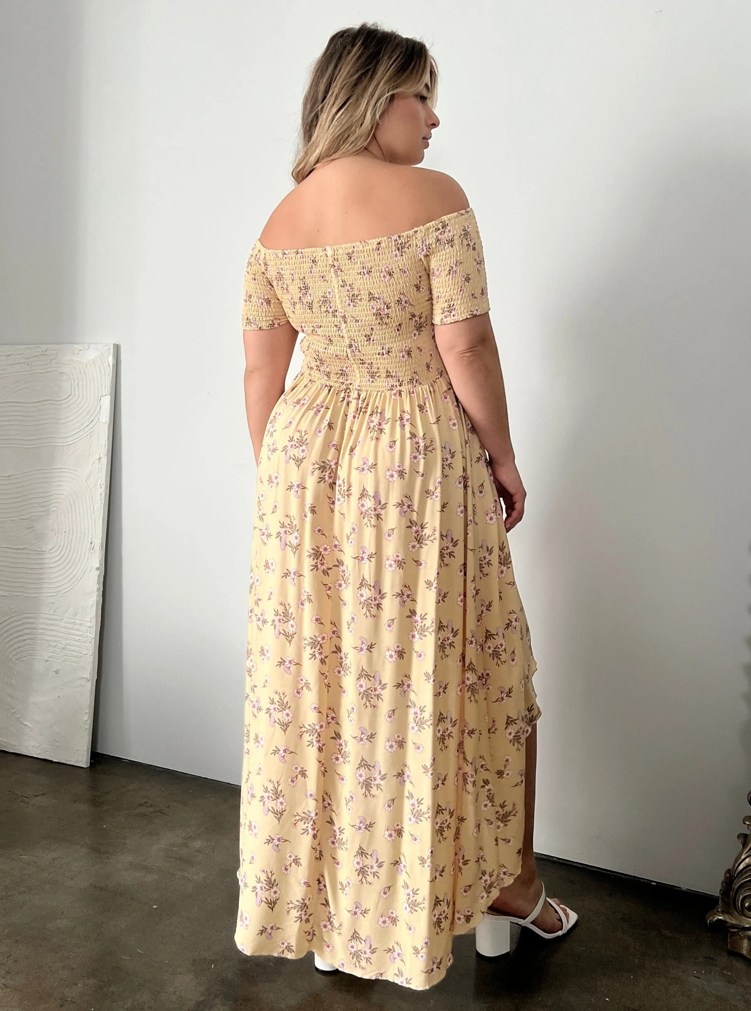 Plus Size High Low Smocked Floral Dress