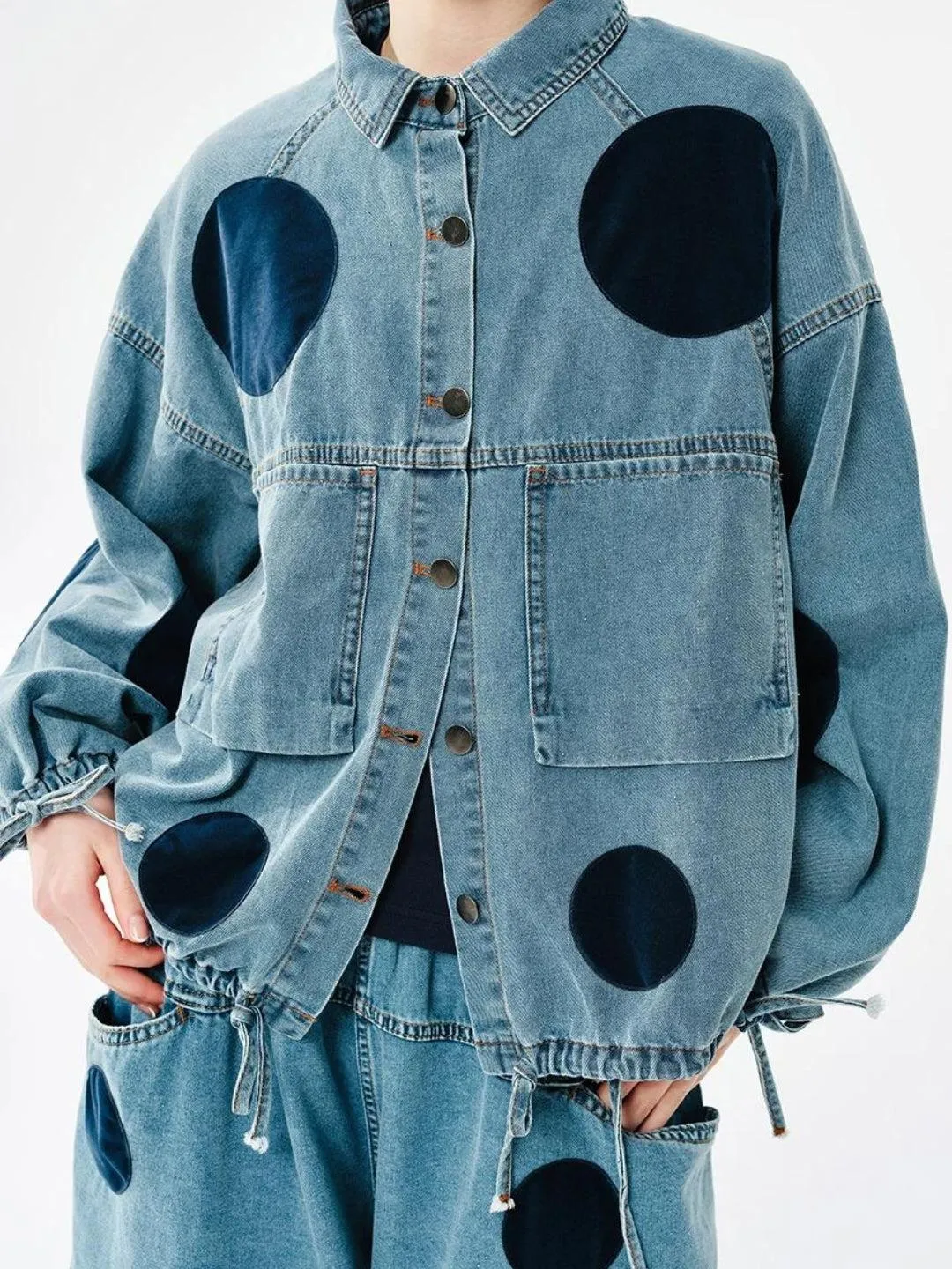 Polka Dot Button Up Denim Jacket