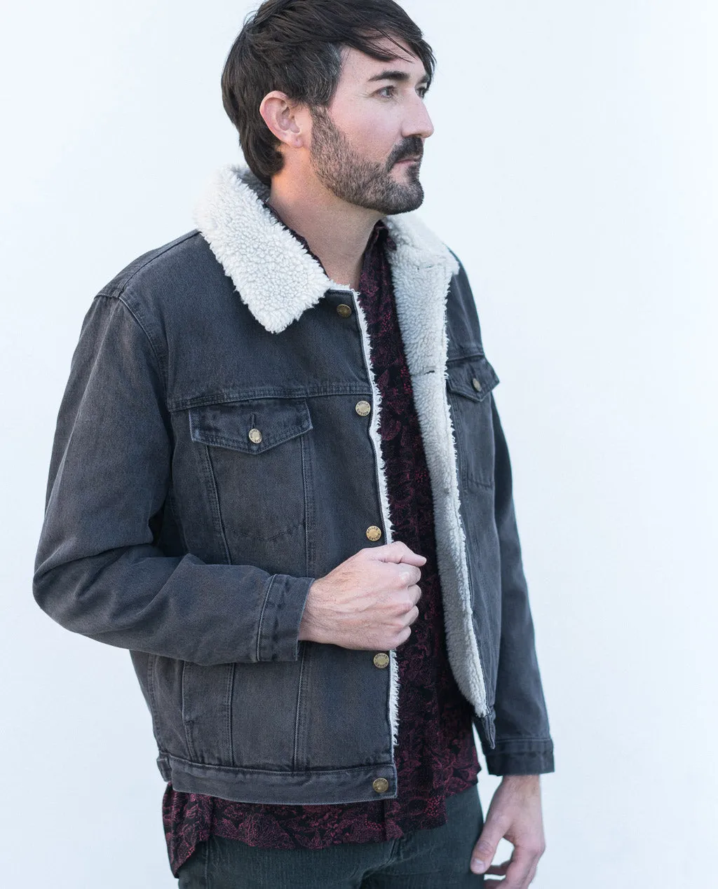 ROLLAS DENIM SHERPA JACKET STONED BLACK