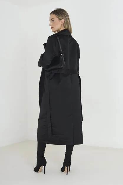 SATIN MAXI LENGTH TRENCH COAT WITH BELT