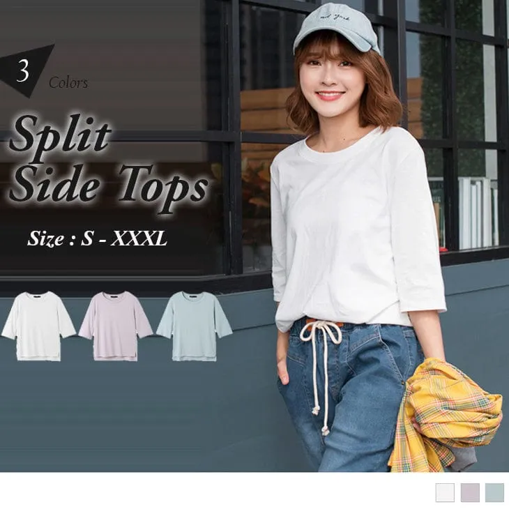 SHORTS SLEEVE SPLIT SIDE TOPS