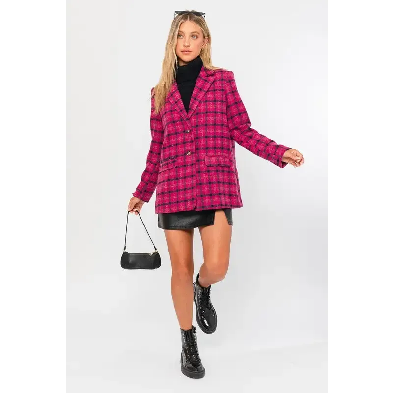 Single Button Plaid Blazer