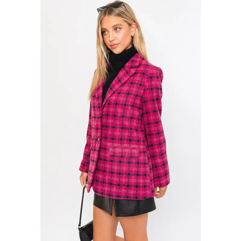 Single Button Plaid Blazer