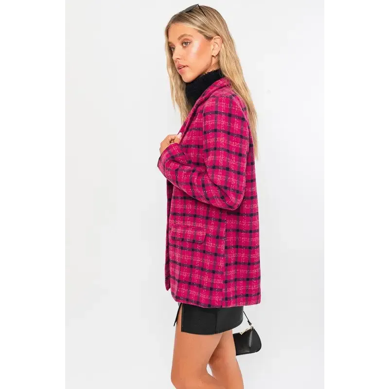 Single Button Plaid Blazer