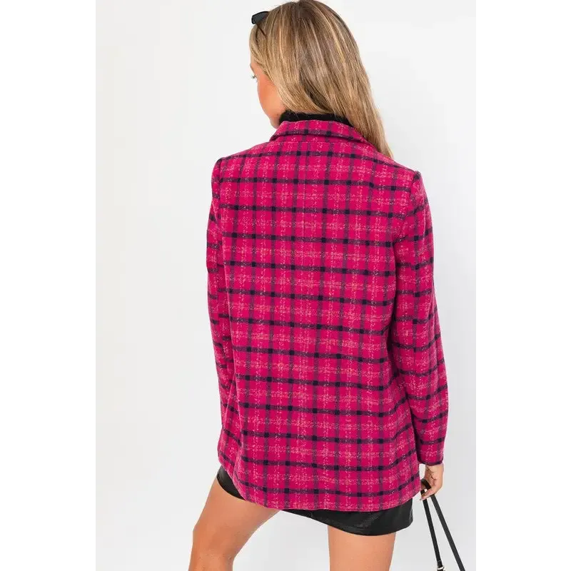 Single Button Plaid Blazer