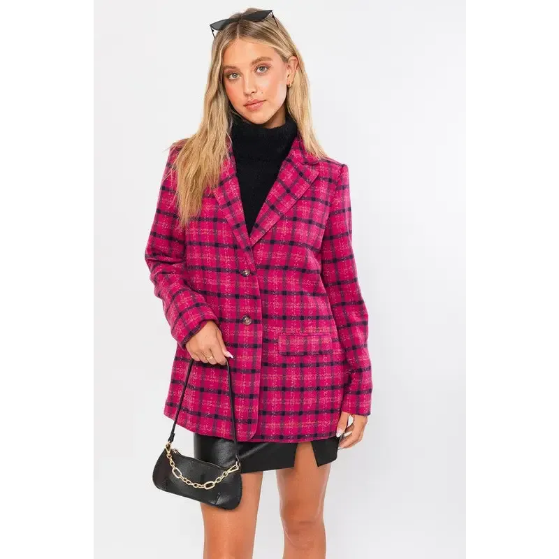 Single Button Plaid Blazer